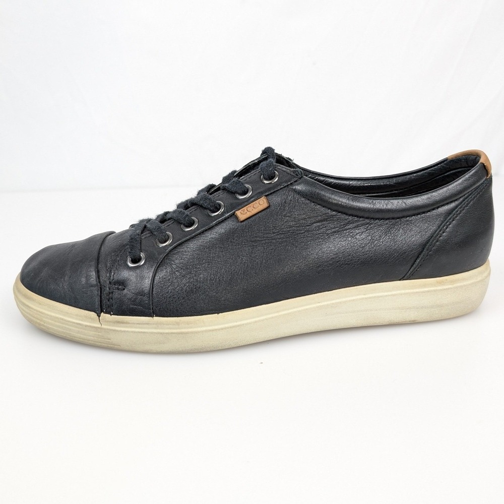 Ecco Mens Leather Low Lace Up Sneaker Size 41 7-7.5 Extra Width Black Walking